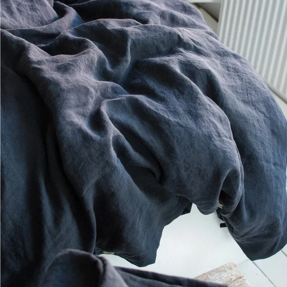 100% Natural Linen Graphite Blue Queen Bedding Set - Picture 7 of 7